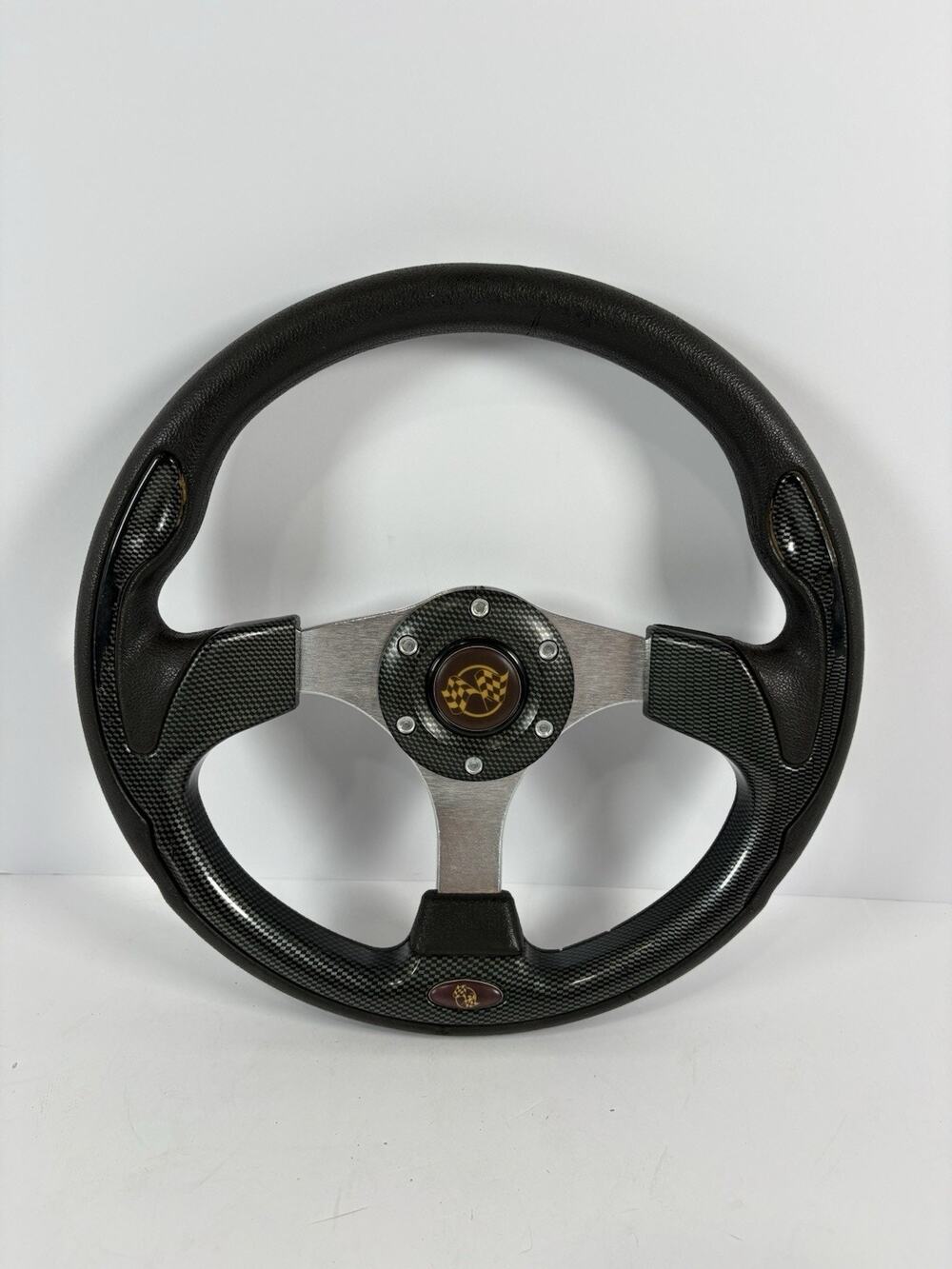 Golf Cart Style Steering Wheel Carbon Fiber Look 3 Spoke 6 Bolt Black Worn Used